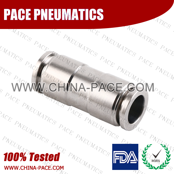 union straight Stainless Steel Push-In Fittings, 316 stainless steel push to connect fittings, Air Fittings, one touch tube fittings, all metal push in fittings, Push to Connect Fittings, Pneumatic Fittings